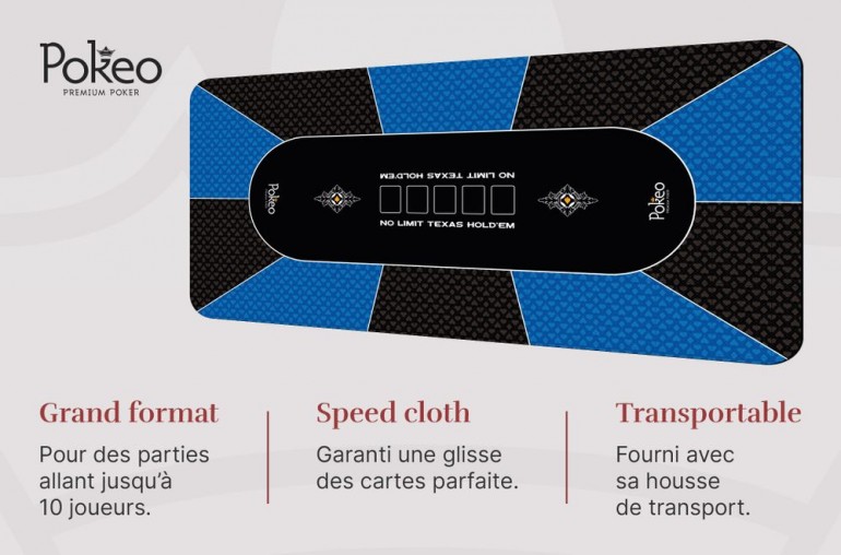 Tapis de Poker 180x90 Pokeo Deluxe Bleu