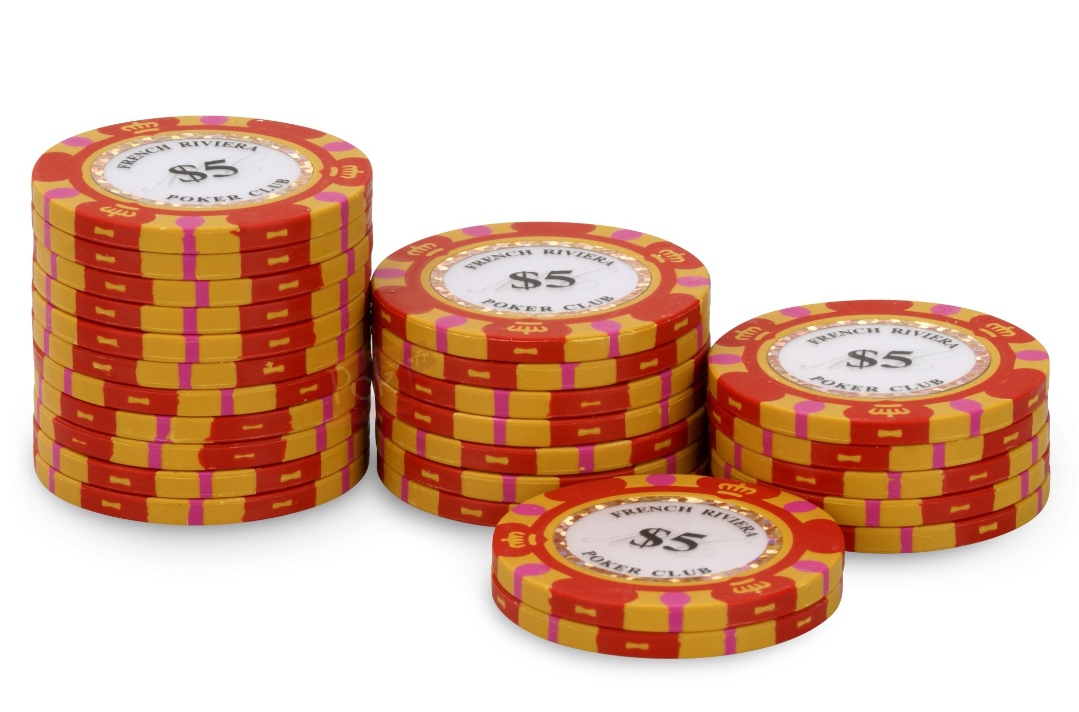 French Riviera – Rouleau De 25 Jetons De Poker, 14g, Valeur 5$, Rouge, En Clay Composite Avec Insert Métal, Design Sobre