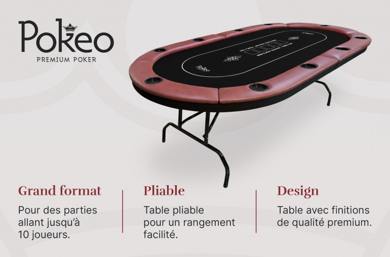 Table de Poker 10 Joueurs - Compacte et Pliable - Noir