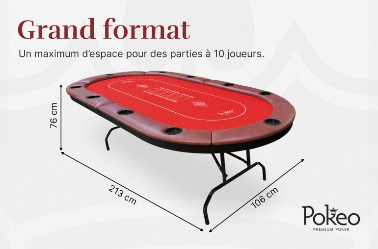 Table de Poker 10 Joueurs - Compacte et Pliable - Rouge