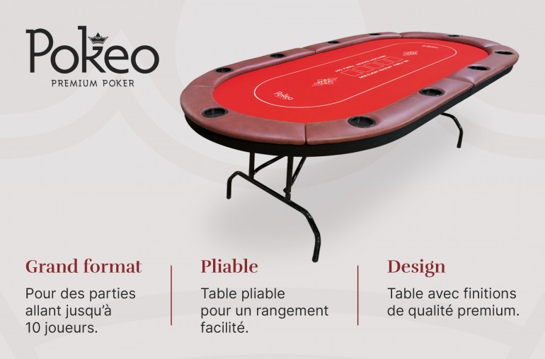 Table de Poker 10 Joueurs - Compacte et Pliable - Rouge