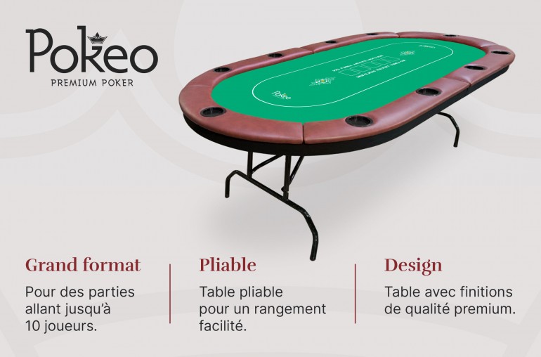 Table de Poker 10 Joueurs - Compacte et Pliable - Vert