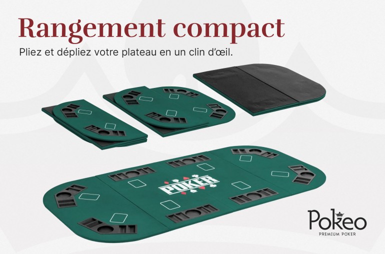 Plateau de Poker 8 Joueurs - Pliable en 4 Parties - Vert