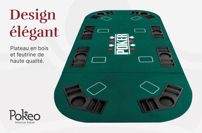 Plateau de Poker 8 Joueurs - Pliable en 4 Parties - Vert