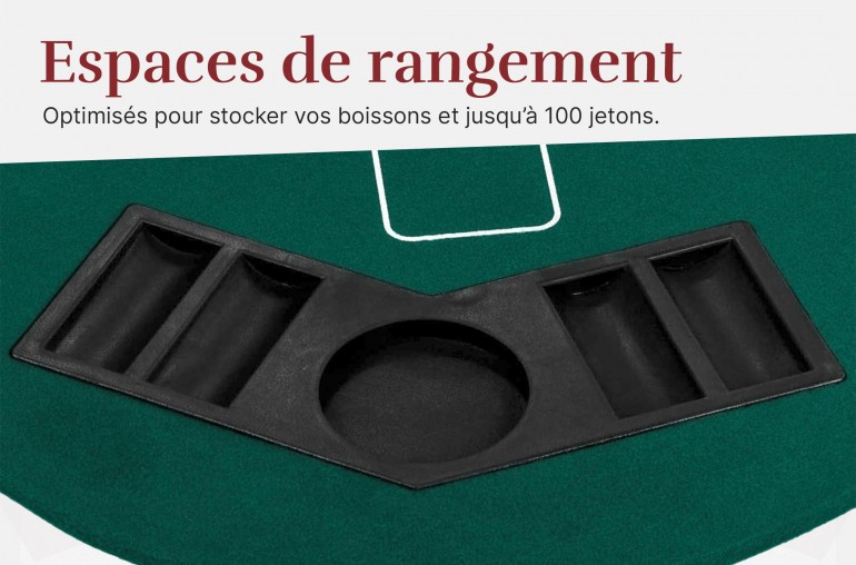 Plateau de Poker 8 Joueurs - Pliable en 4 Parties - Vert