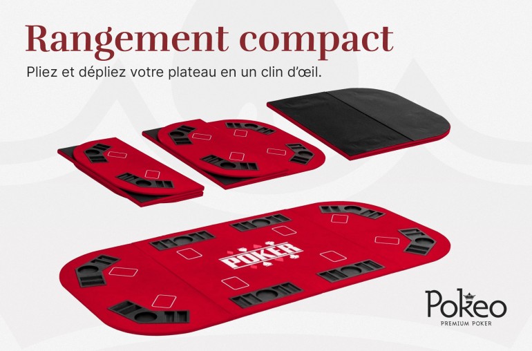 Plateau de Poker 8 Joueurs - Pliable en 4 Parties - Rouge