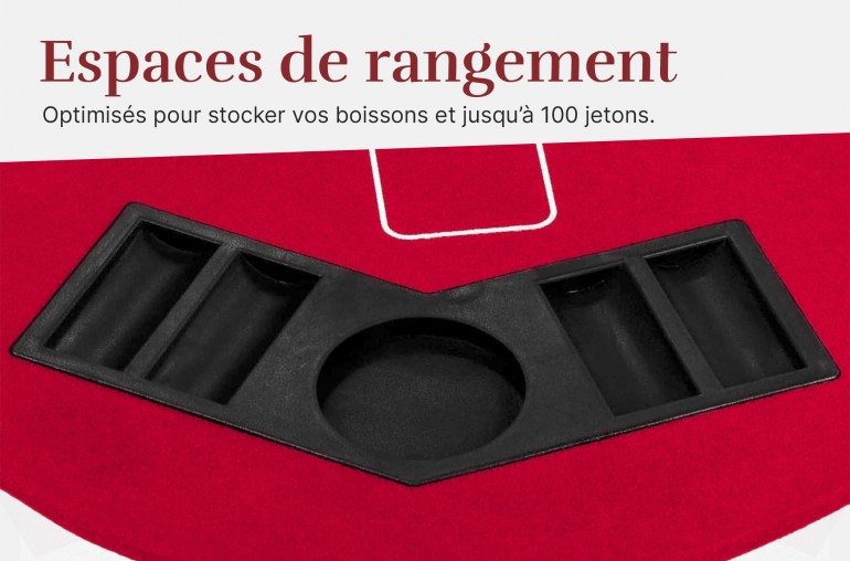 Plateau de Poker 8 Joueurs - Pliable en 4 Parties - Rouge