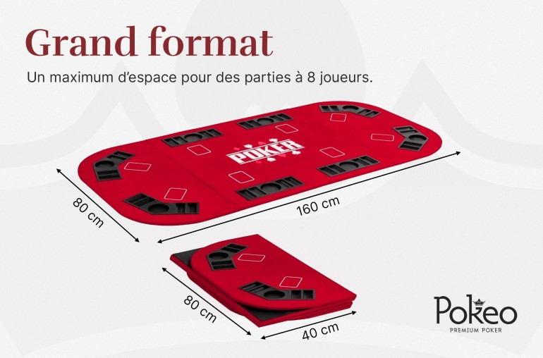 Plateau de Poker 8 Joueurs - Pliable en 4 Parties - Rouge