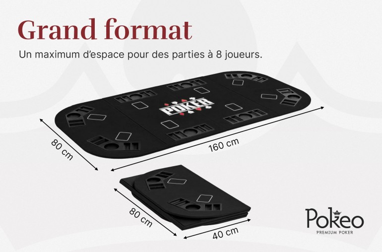 Plateau de Poker 8 Joueurs - Pliable en 4 Parties - Noir