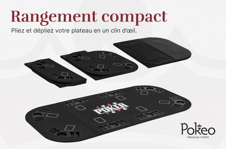 Plateau de Poker 8 Joueurs - Pliable en 4 Parties - Noir