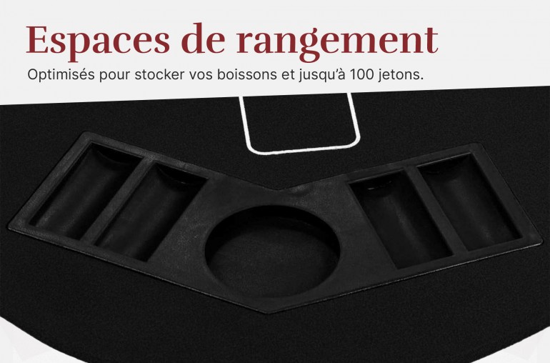 Plateau de Poker 8 Joueurs - Pliable en 4 Parties - Noir