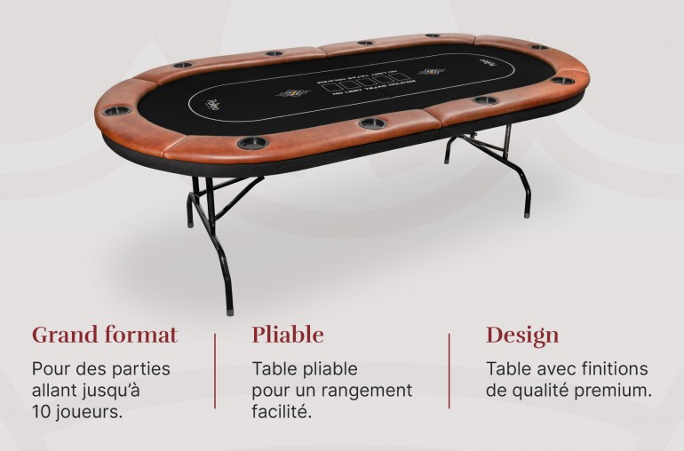 Table de Poker 10 Joueurs - Compacte et Pliable - Noir