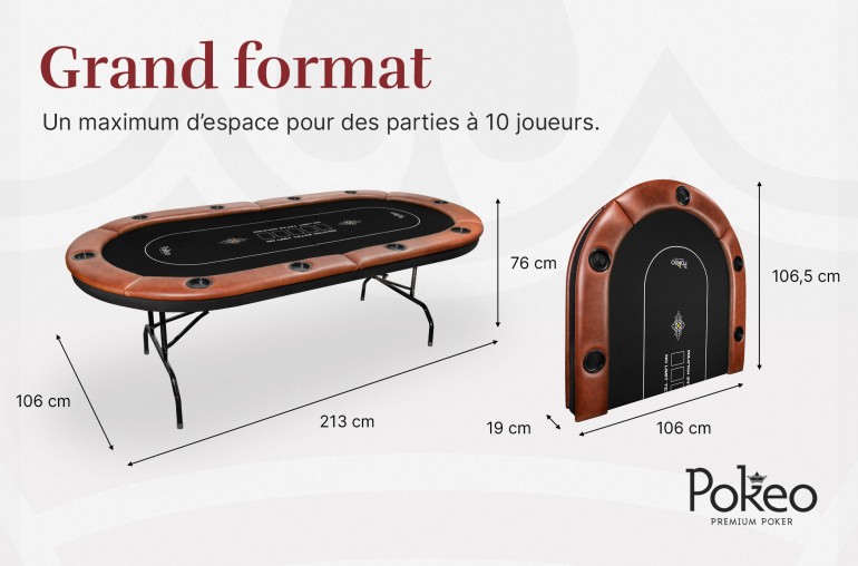 Table de Poker 10 Joueurs - Compacte et Pliable - Noir