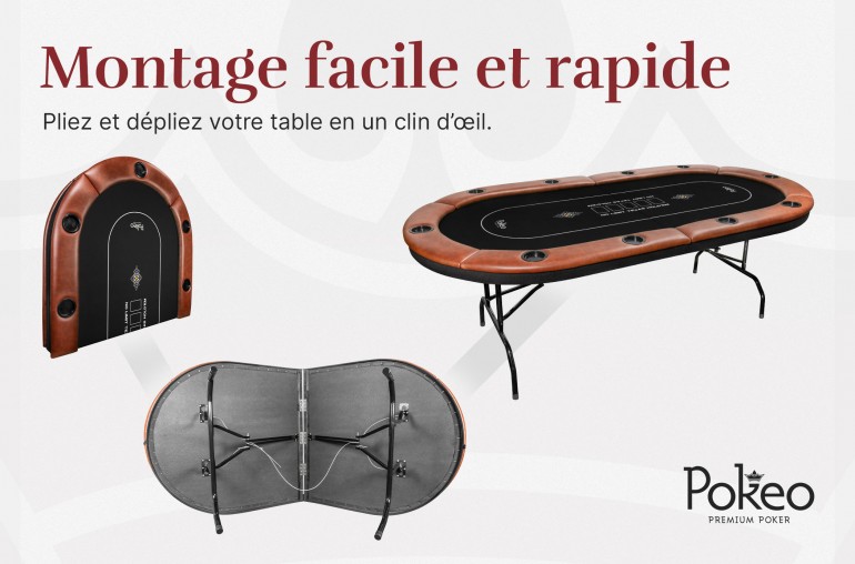 Table de Poker 10 Joueurs - Compacte et Pliable - Noir