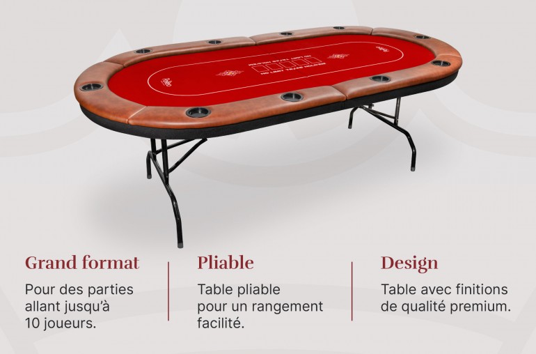 Table de Poker 10 Joueurs - Compacte et Pliable - Rouge