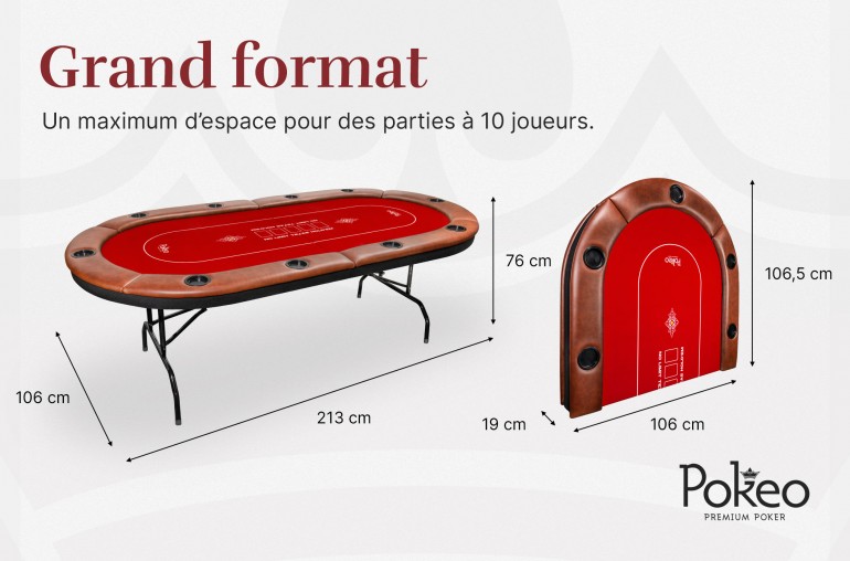 Table de Poker 10 Joueurs - Compacte et Pliable - Rouge