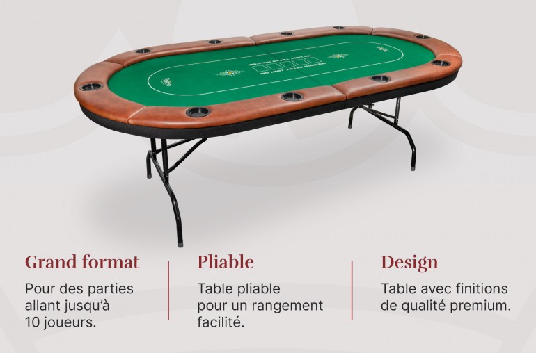 Table de Poker 10 Joueurs - Compacte et Pliable - Vert