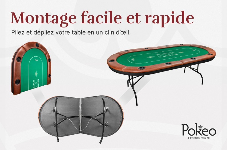 Table de Poker 10 Joueurs - Compacte et Pliable - Vert