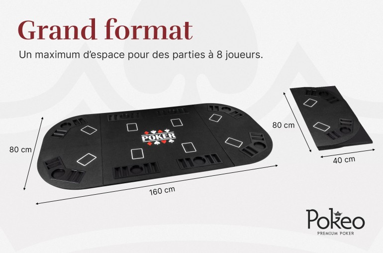 Plateau de Poker 8 Joueurs - Pliable en 4 Parties - Noir