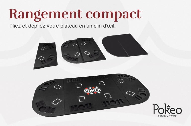 Plateau de Poker 8 Joueurs - Pliable en 4 Parties - Noir