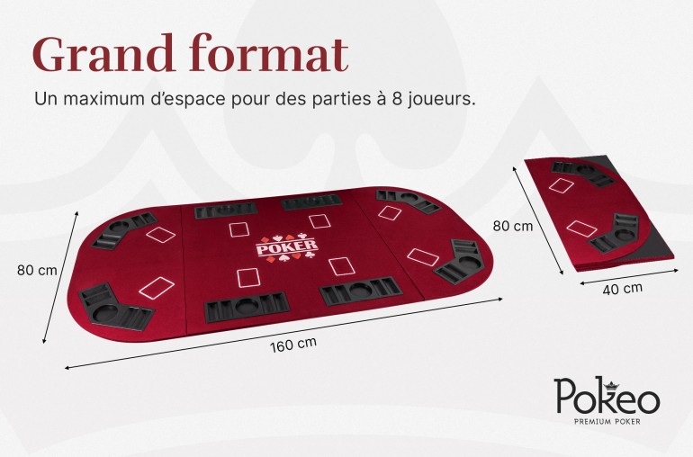 Plateau de Poker 8 Joueurs - Pliable en 4 Parties - Rouge