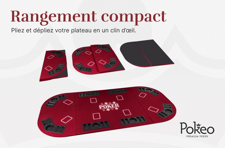 Plateau de Poker 8 Joueurs - Pliable en 4 Parties - Rouge