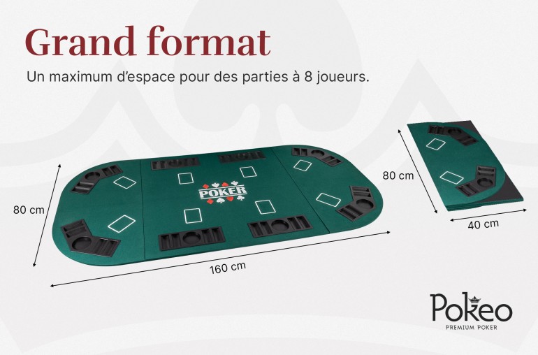 Plateau de Poker 8 Joueurs - Pliable en 4 Parties - Vert