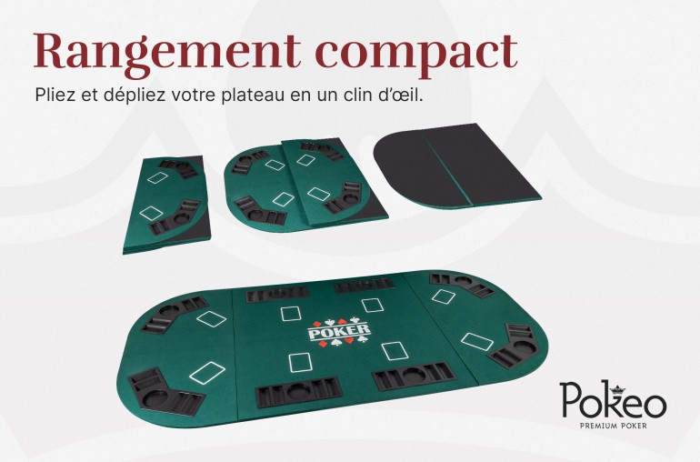 Plateau de Poker 8 Joueurs - Pliable en 4 Parties - Vert