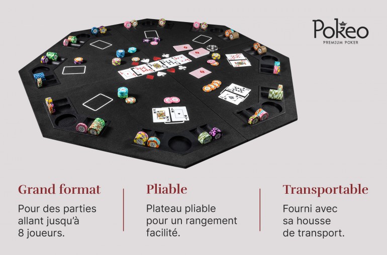 Plateau de poker octogonal 8 joueurs (noir)