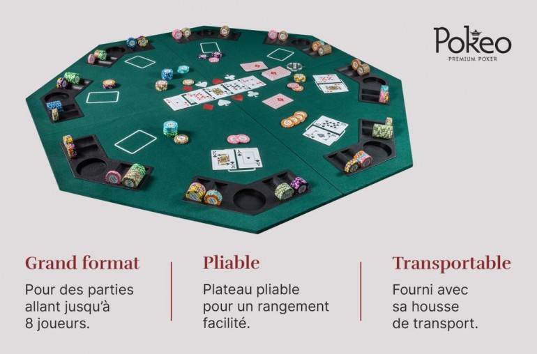 Plateau de poker octogonal 8 joueurs (vert)