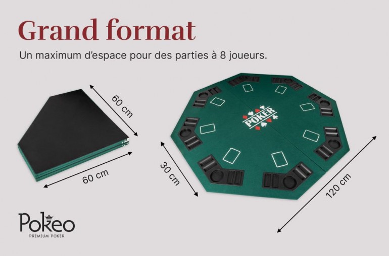 Plateau de poker octogonal 8 joueurs (vert)